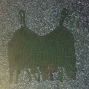 Black Knit Fringe Crop Top